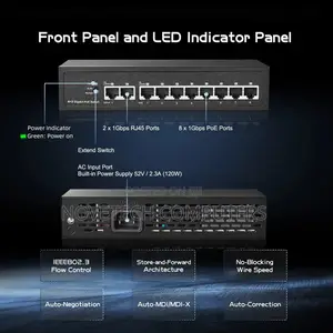 10-Port Gigabit Poe Switch 8 Poe 1000mbps 2 Gigabit 120w Brandnew