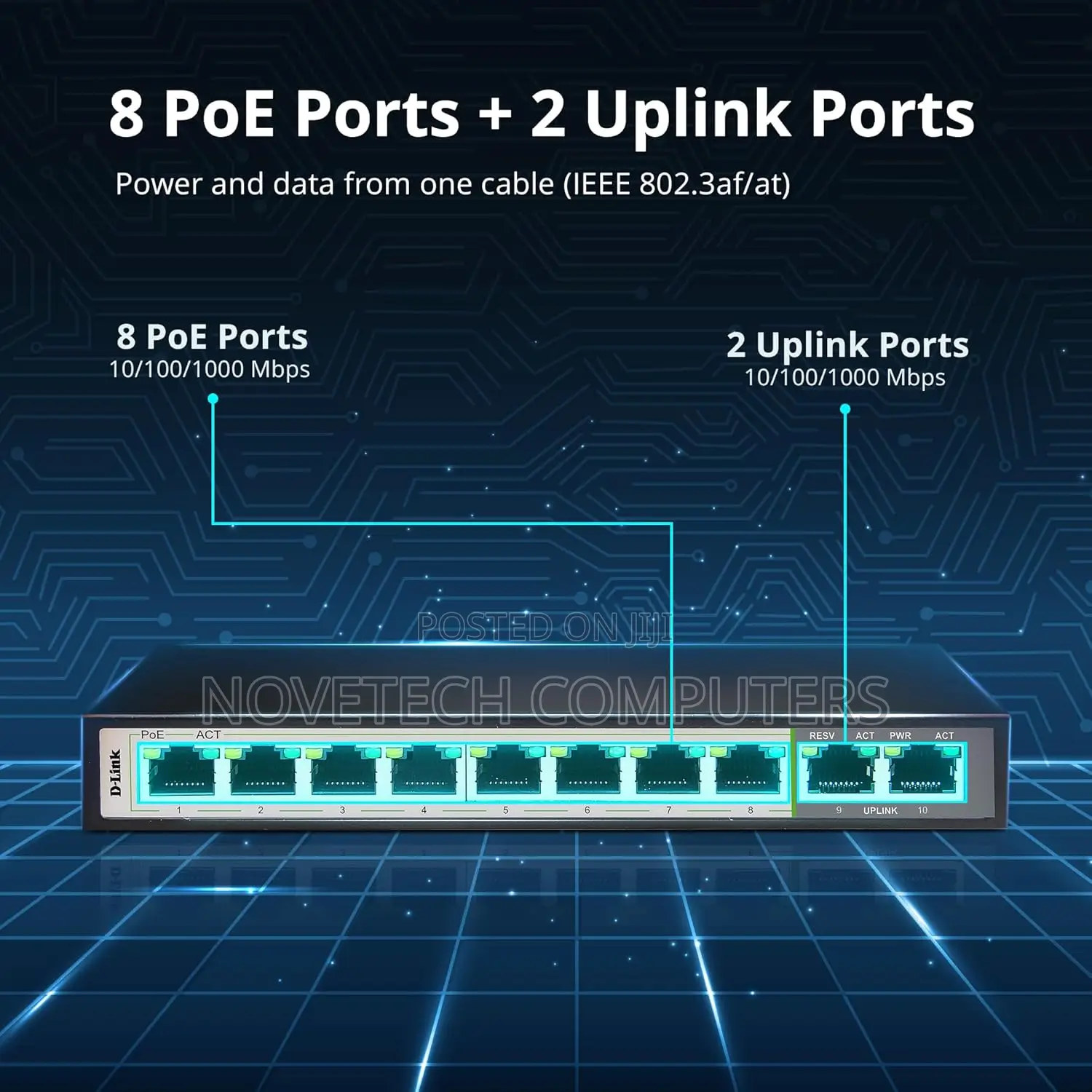 D-Link 10-Port Gigabit Switch With 8 Long Poe Ports and 2 Uplink Ports
