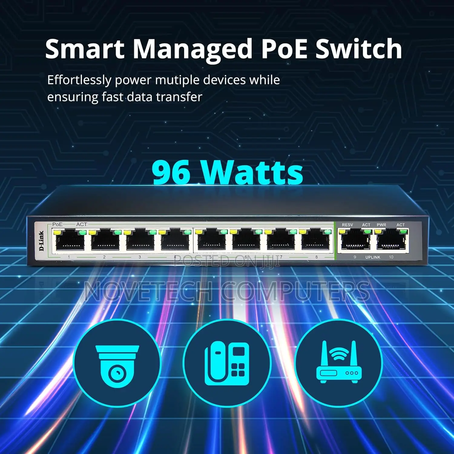 D-Link 10-Port Gigabit Switch With 8 Long Poe Ports and 2 Uplink Ports