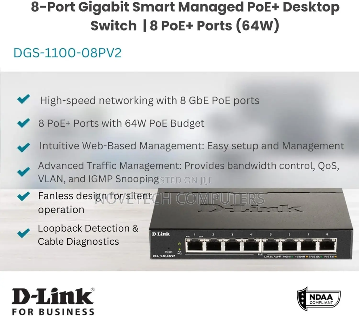 D-Link 8-Port Gigabit Smart Poe Switch With 8 Poe Ports - DGS-1100-08p