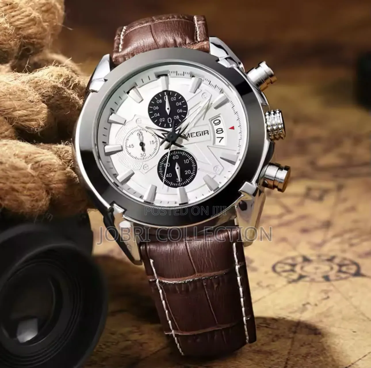 Brown Strap Megir Chronograph Leather Gents Watch