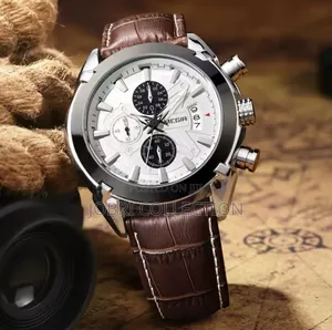 Brown Strap Megir Chronograph Leather Gents Watch
