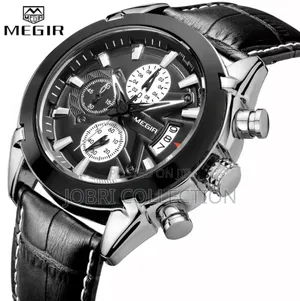 Megir Chronograph Black Leather Straps Gents Watch