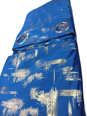 Blue Curtains With Goldish Abstracts