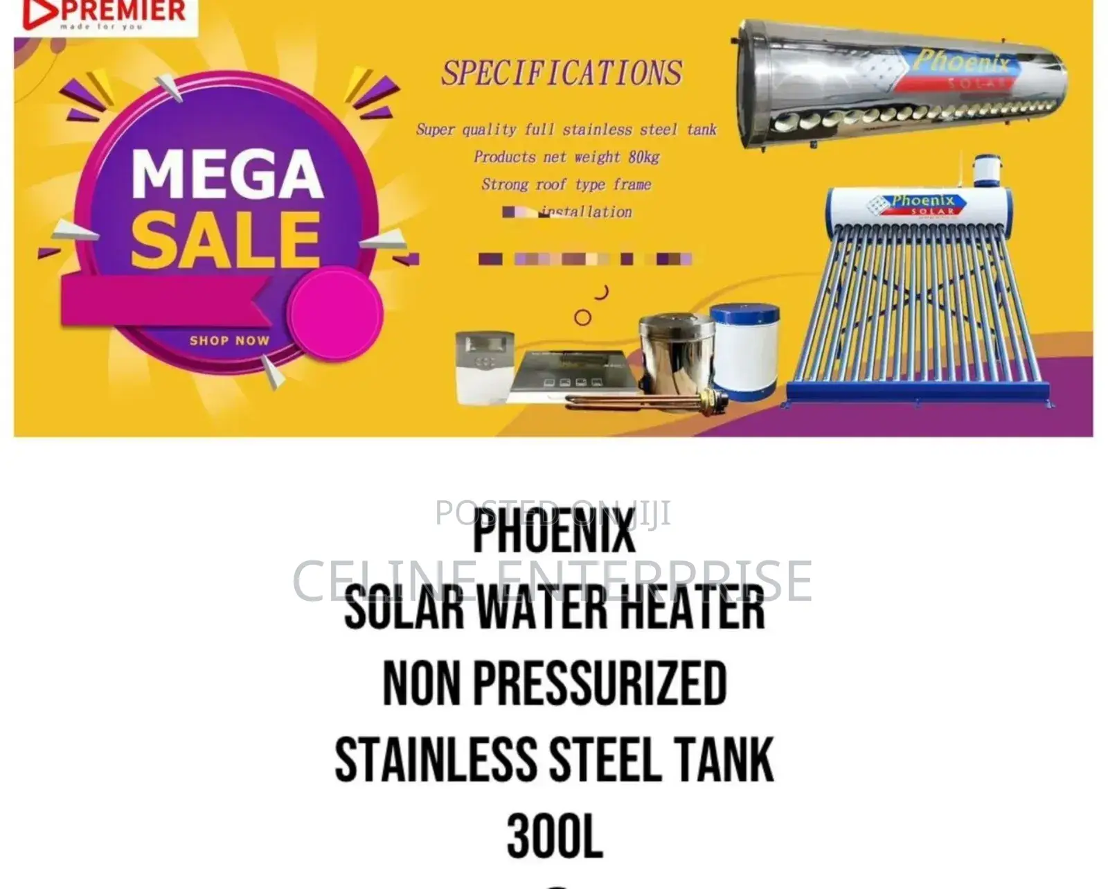 Phoenix Solar Water Heater Non Pressured 300l