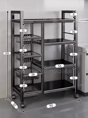 Multifunctional Strong Metallic Kitchen Rack With Wheels*90×32*135cm