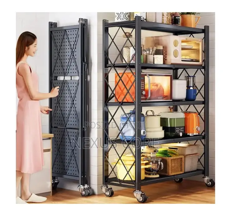 5 Tier Foldable Multipurpose Rack With Shelves Wheels