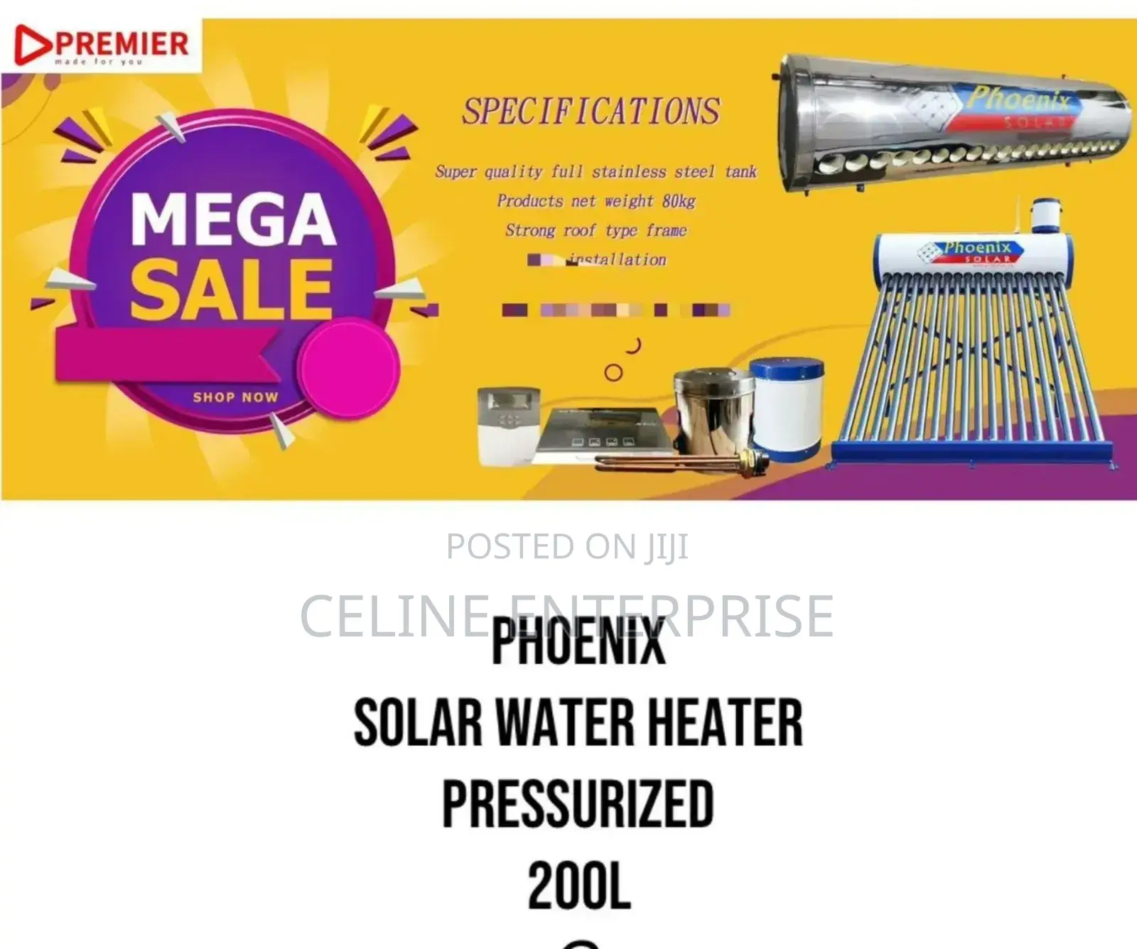 Phoenix Solar Water Heater Pressurized 200l