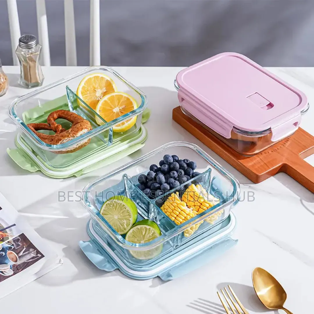 *High Borosilicate Glass Partitioned Lunchbox.*1040ml