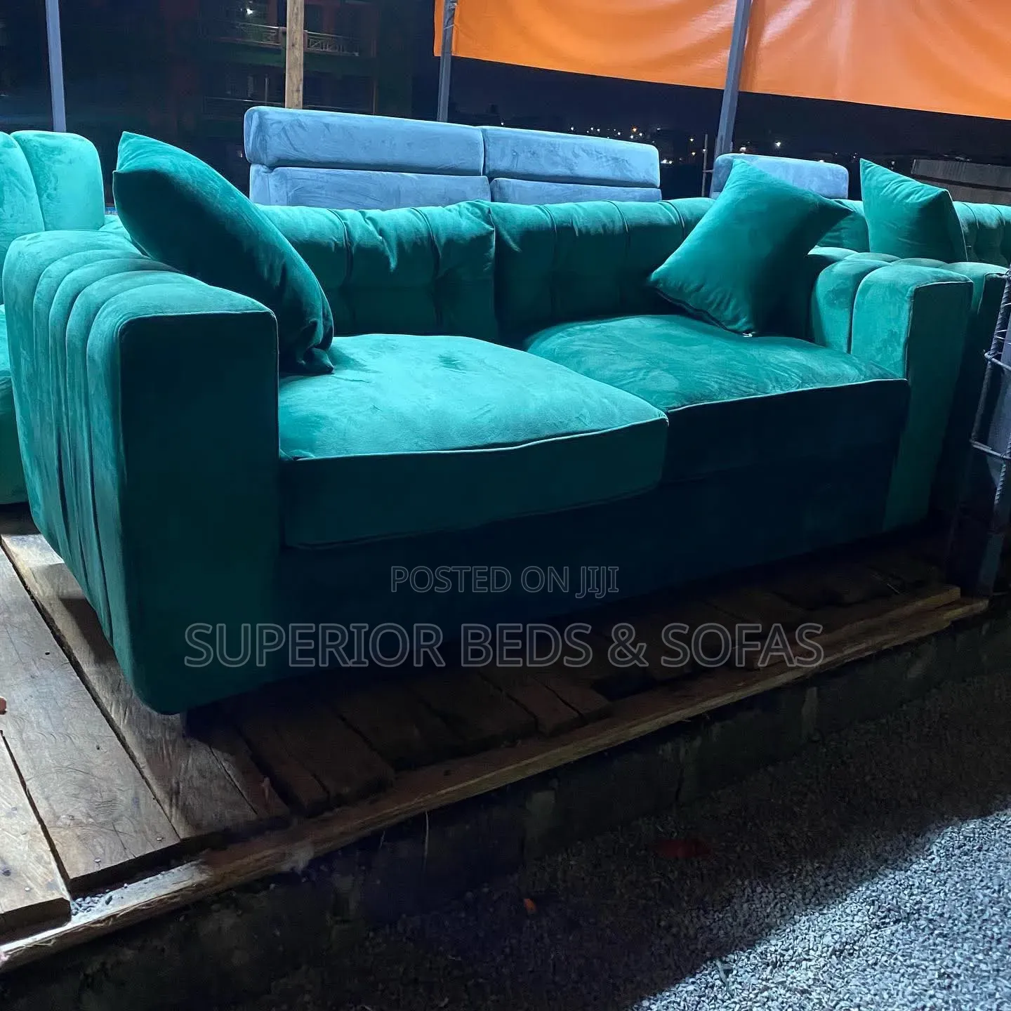 Green Velvet 3 Seater Sofa