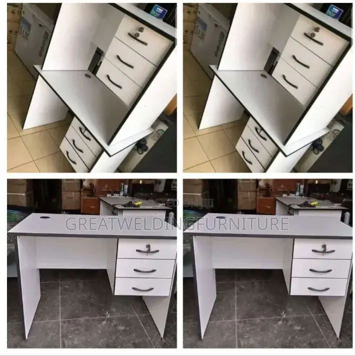 White Office Desk Stripped With Black