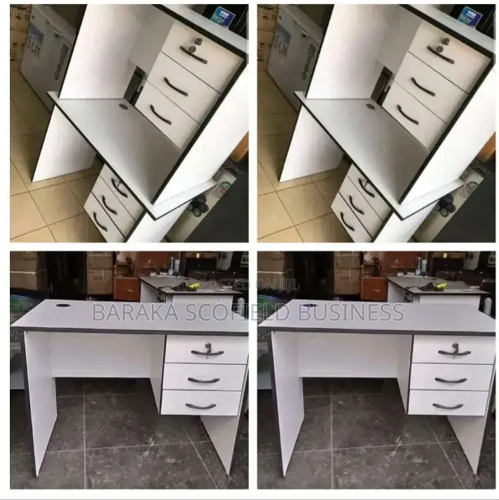 White Office Desk Stripped With Black