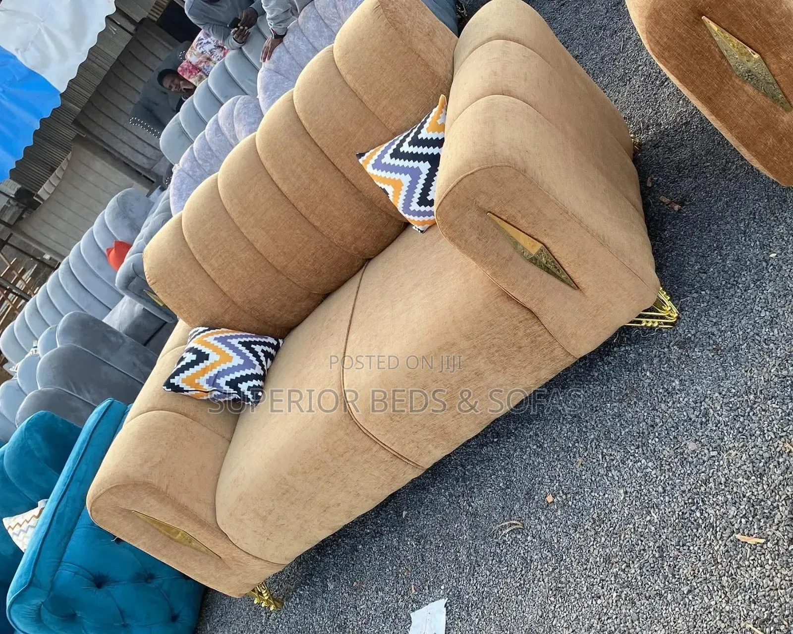 Brown Fabric 2-Seater Sofa