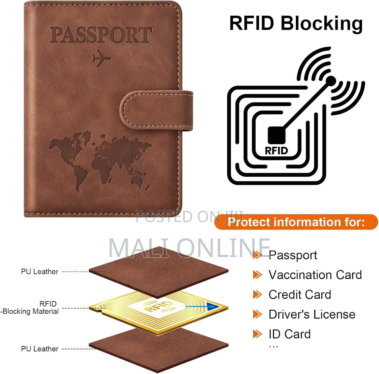 Passport Holder Rfid Blocking Travel Wallet Cover Pu Leather Organizer