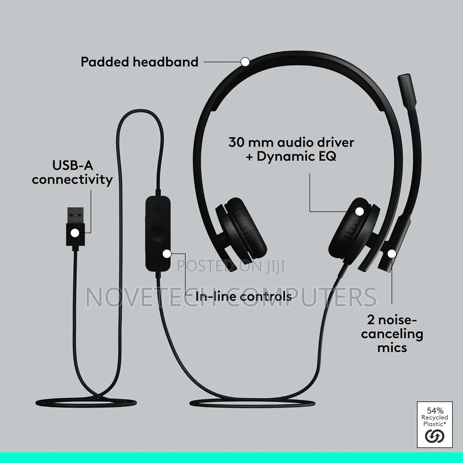 Logitech H570e Stereo Usb-a Headset With Noise Cancelling Mic - Black