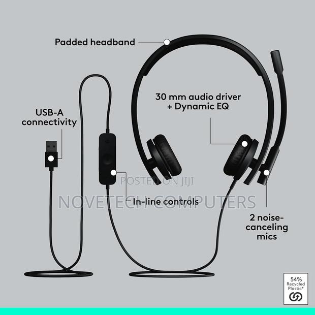 Logitech H570e Stereo Usb-a Headset With Noise Cancelling Mic - Black - thumbnail 3
