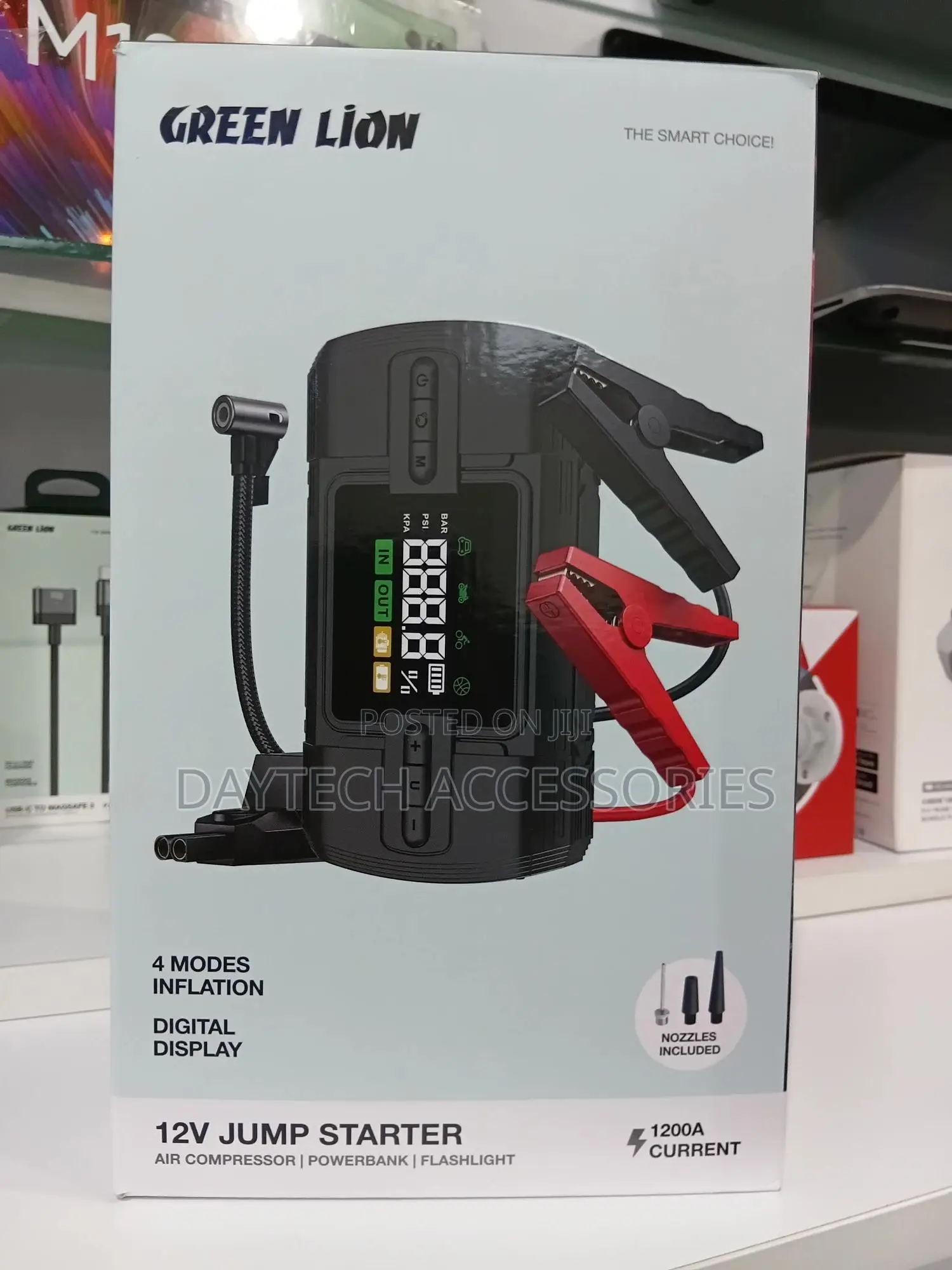 This Is a Green Lion 12v Jump Starter With a 12000mah Battery Capacity