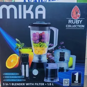 *Mika 3in1 Blender, With Grinder, Chopper Ss Filter, 400w, Black