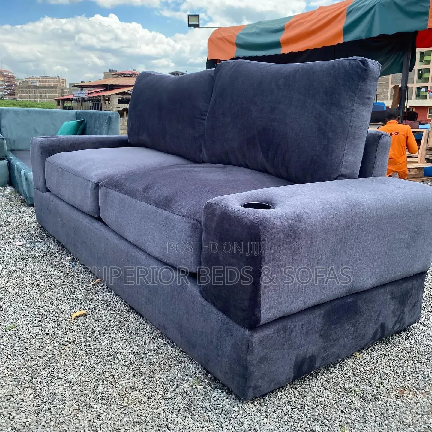 Grey Cushion Back Sofa 3 Seater