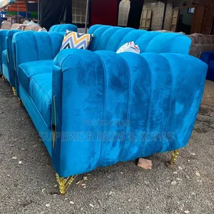 Blue Ribbed Back 3-Seater Sofa