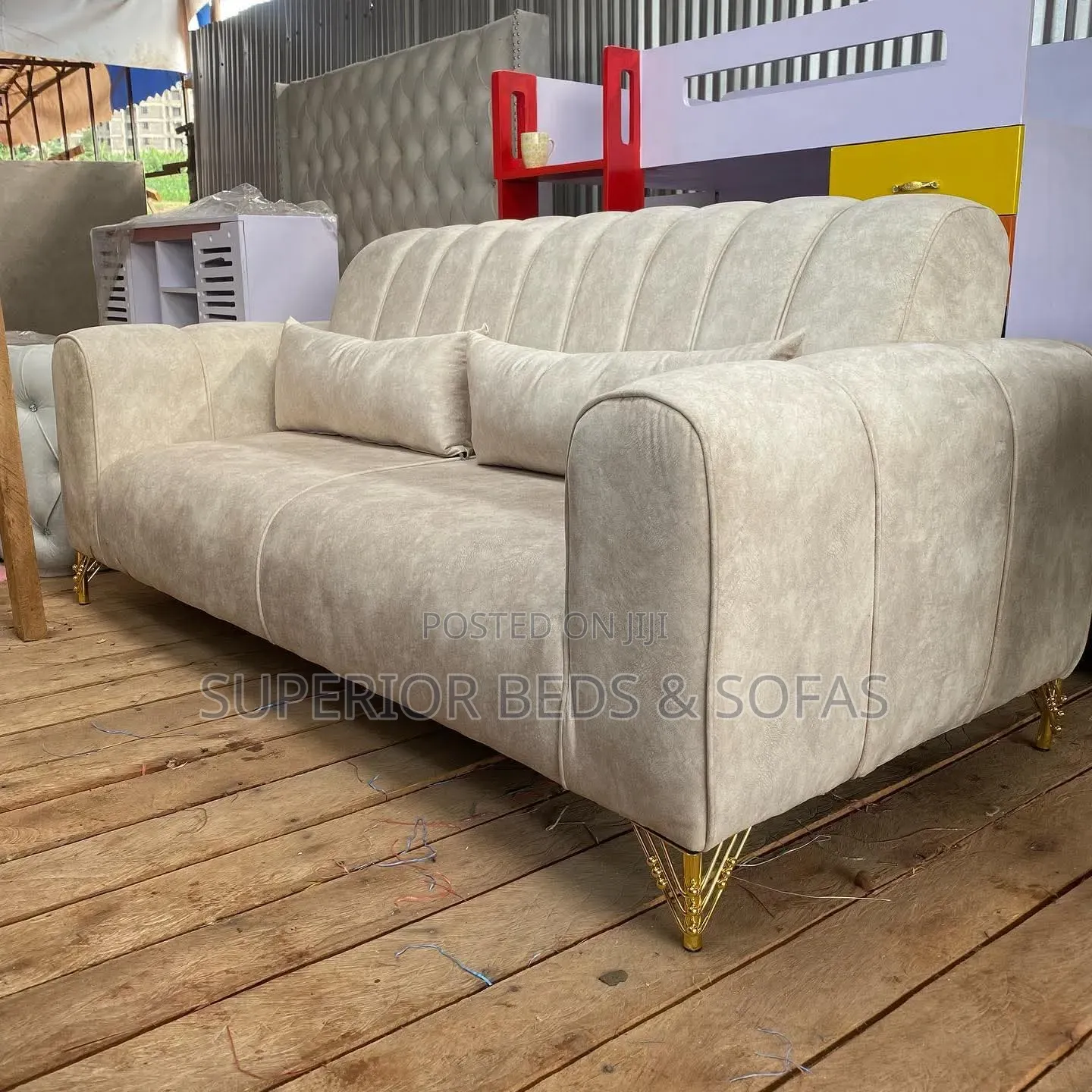 Cream Ribbed Back Sofa