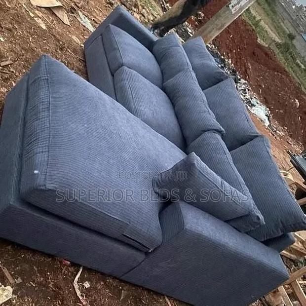 L-Shaped Blue Cushion Back Sofa (5-Seater )