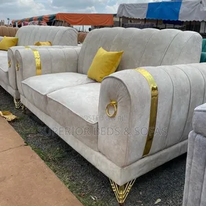 Cream Gold Accent Sofa 3-Seater