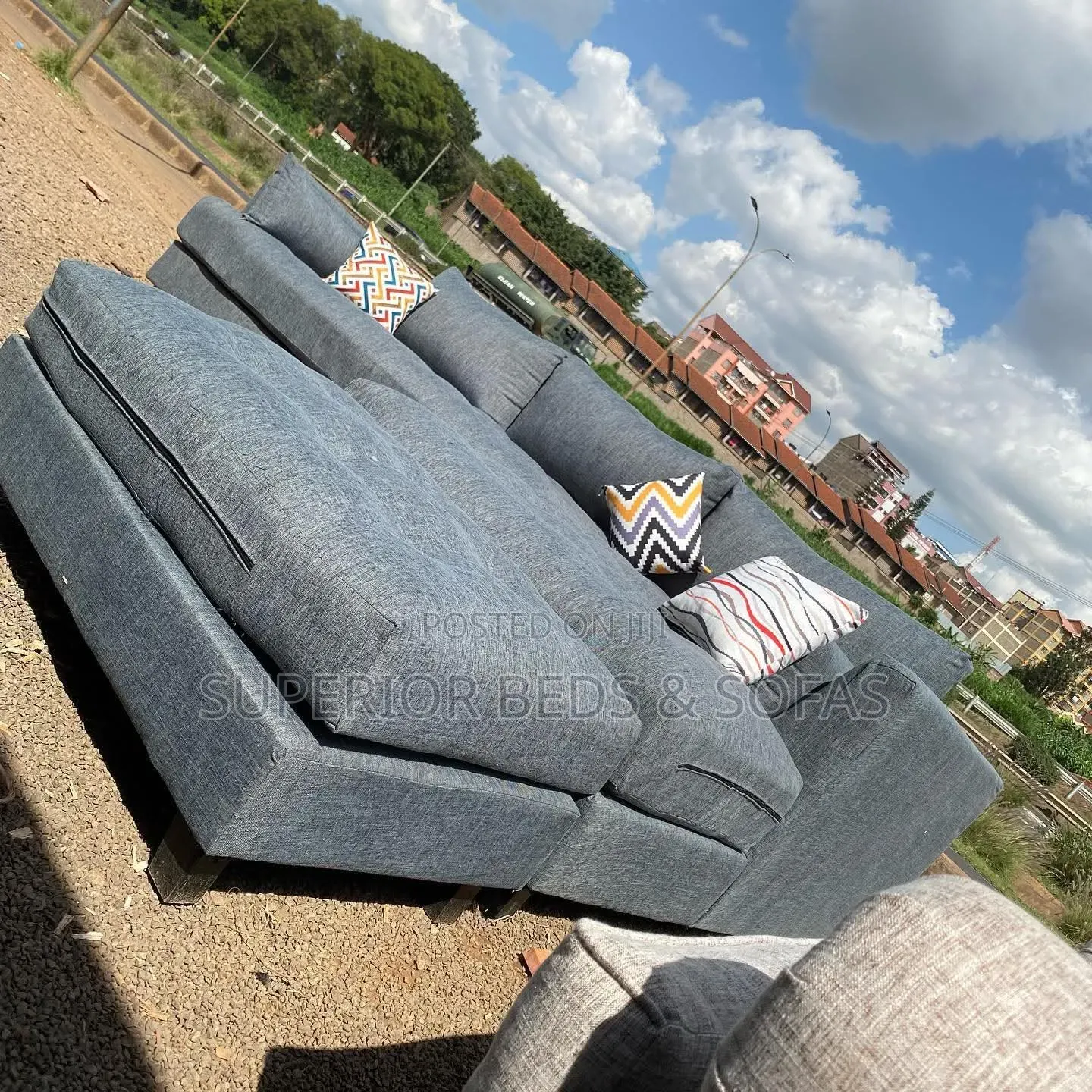 Grey L-Shaped Sofa 6-Seater + Ottoman Also Available in Cream