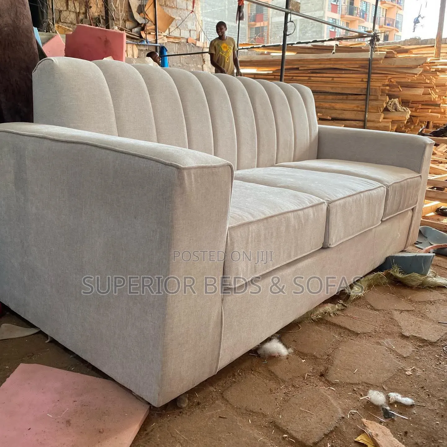 Quality Fabric 3-Seater Sofa Available in Cream/White and Black