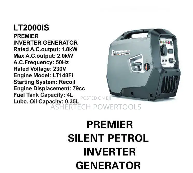 Premier Lt2000is Silent Petrol Inverter Generator 1.8kw