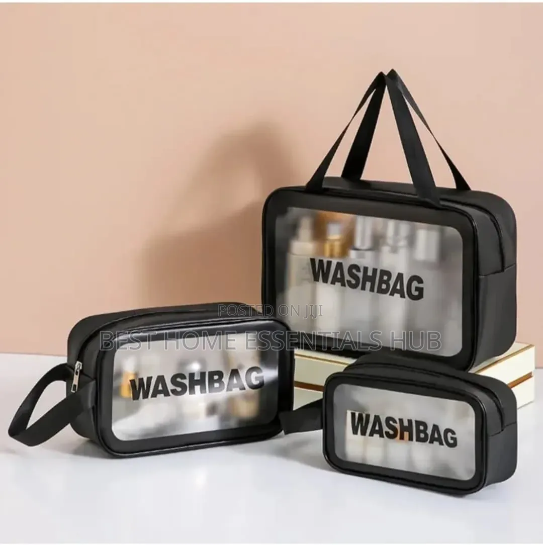 *3pcs Wash Bag/Cosmetic Set-Black Pink