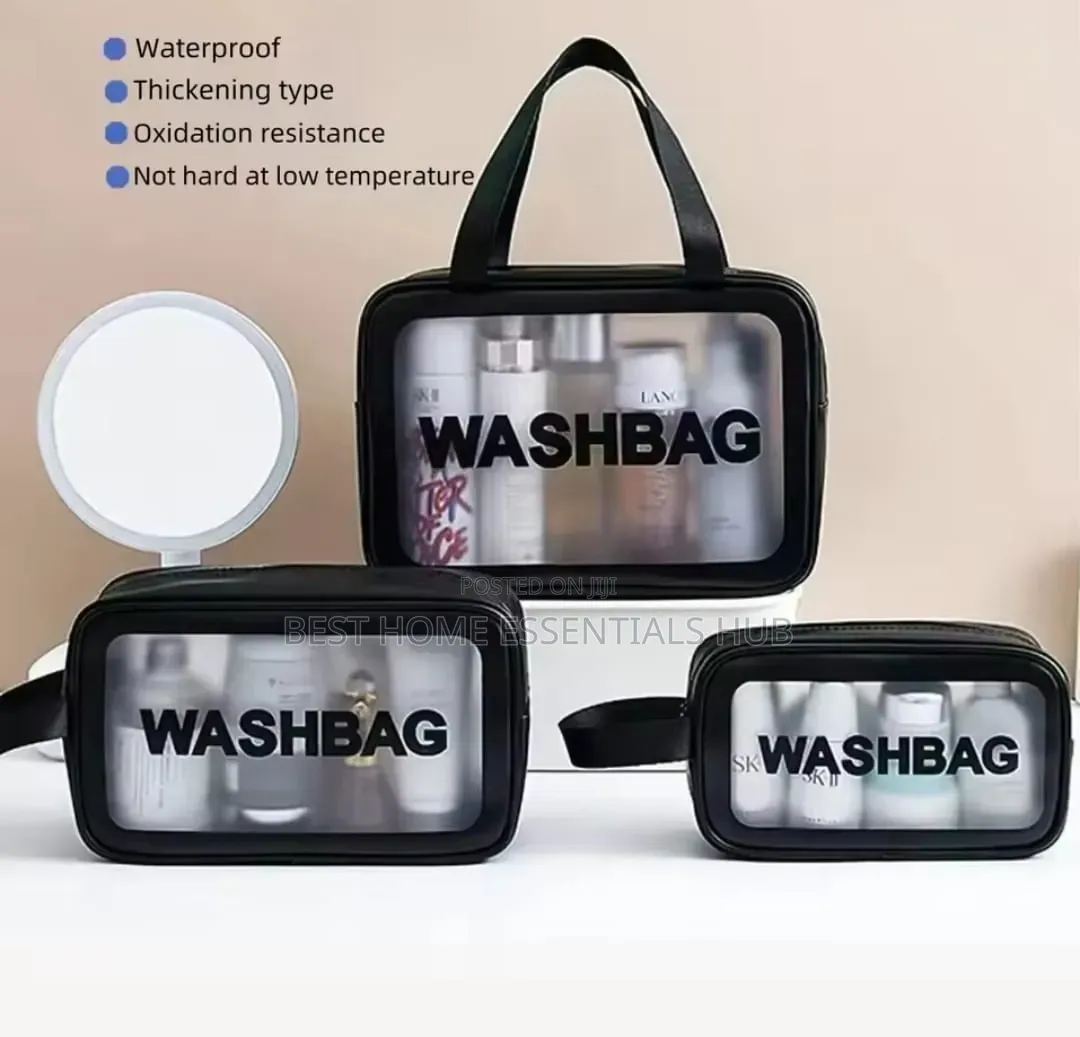 *3pcs Wash Bag/Cosmetic Set-Black Pink