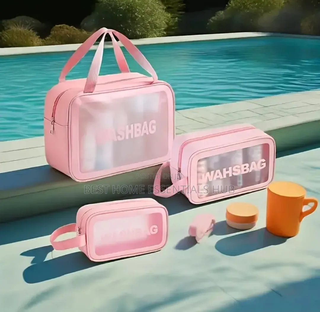 *3pcs Wash Bag/Cosmetic Set-Black Pink