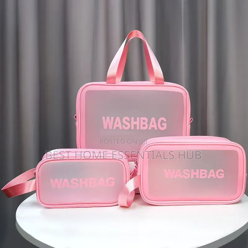 *3pcs Wash Bag/Cosmetic Set-Black Pink