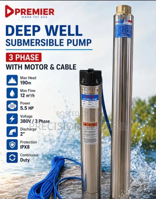 5.5hp Deep Well Submersible Pump | 3 Phase | 190m Head 12m3/H