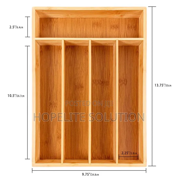 33x24x4cm Dining 5 Slot Bamboo Cutlery Organizer