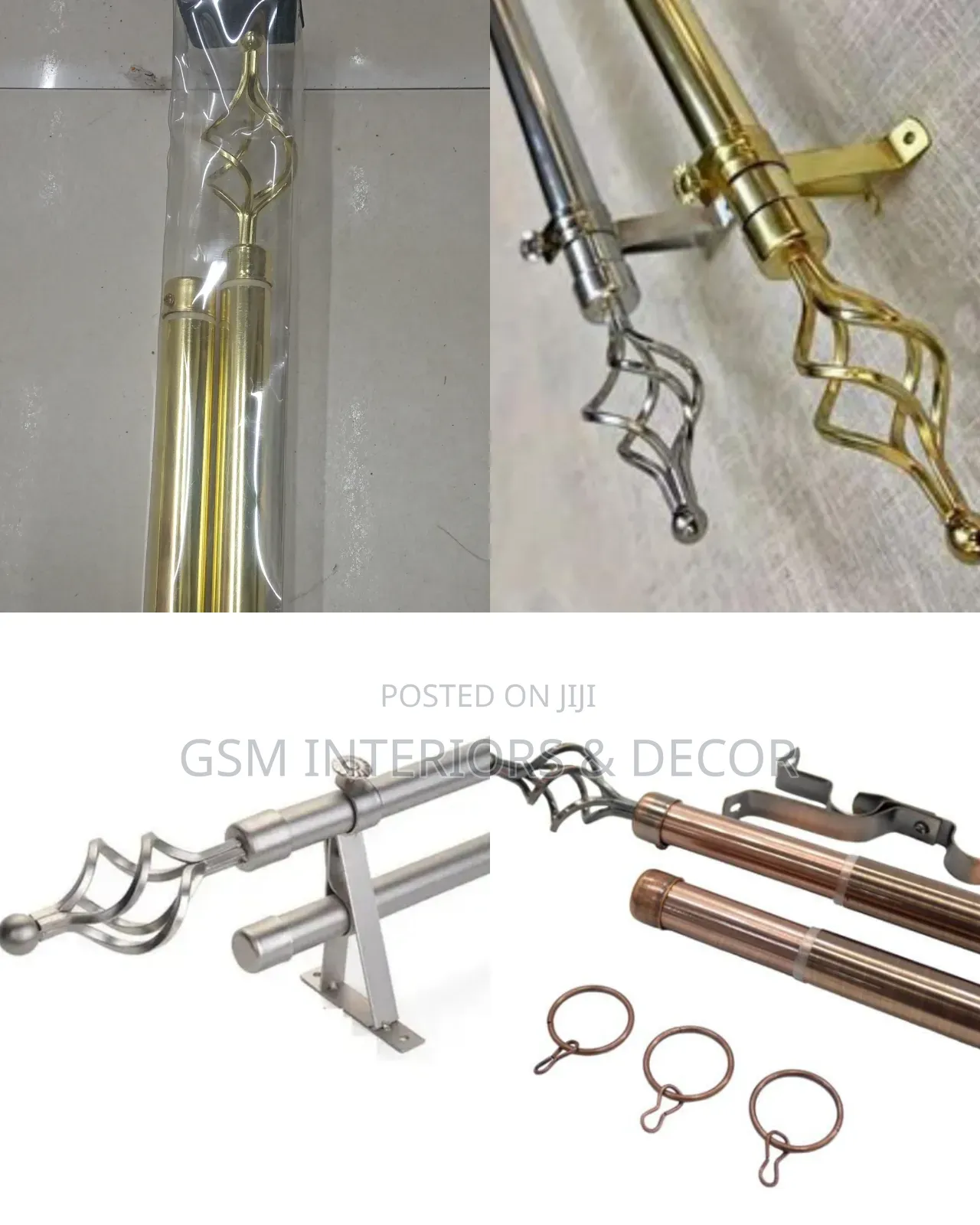 Matte Curtain Rods Double in Gold, Silver and Brown Colours