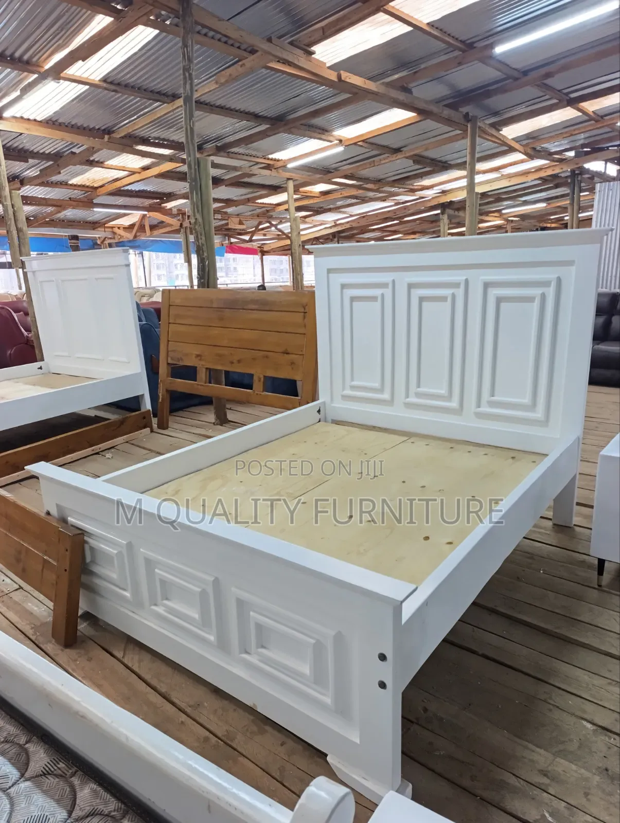 Stylish White Wooden Bed-High Quality Finish