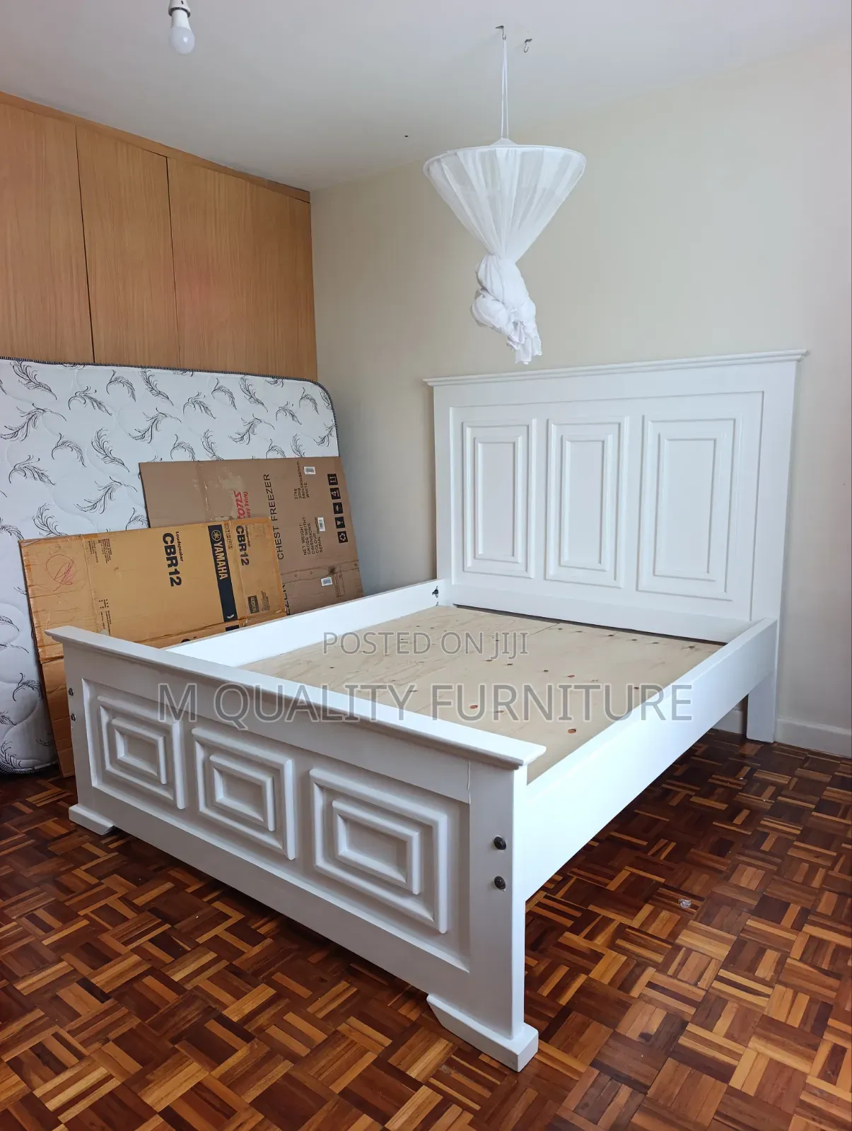Stylish White Wooden Bed-High Quality Finish