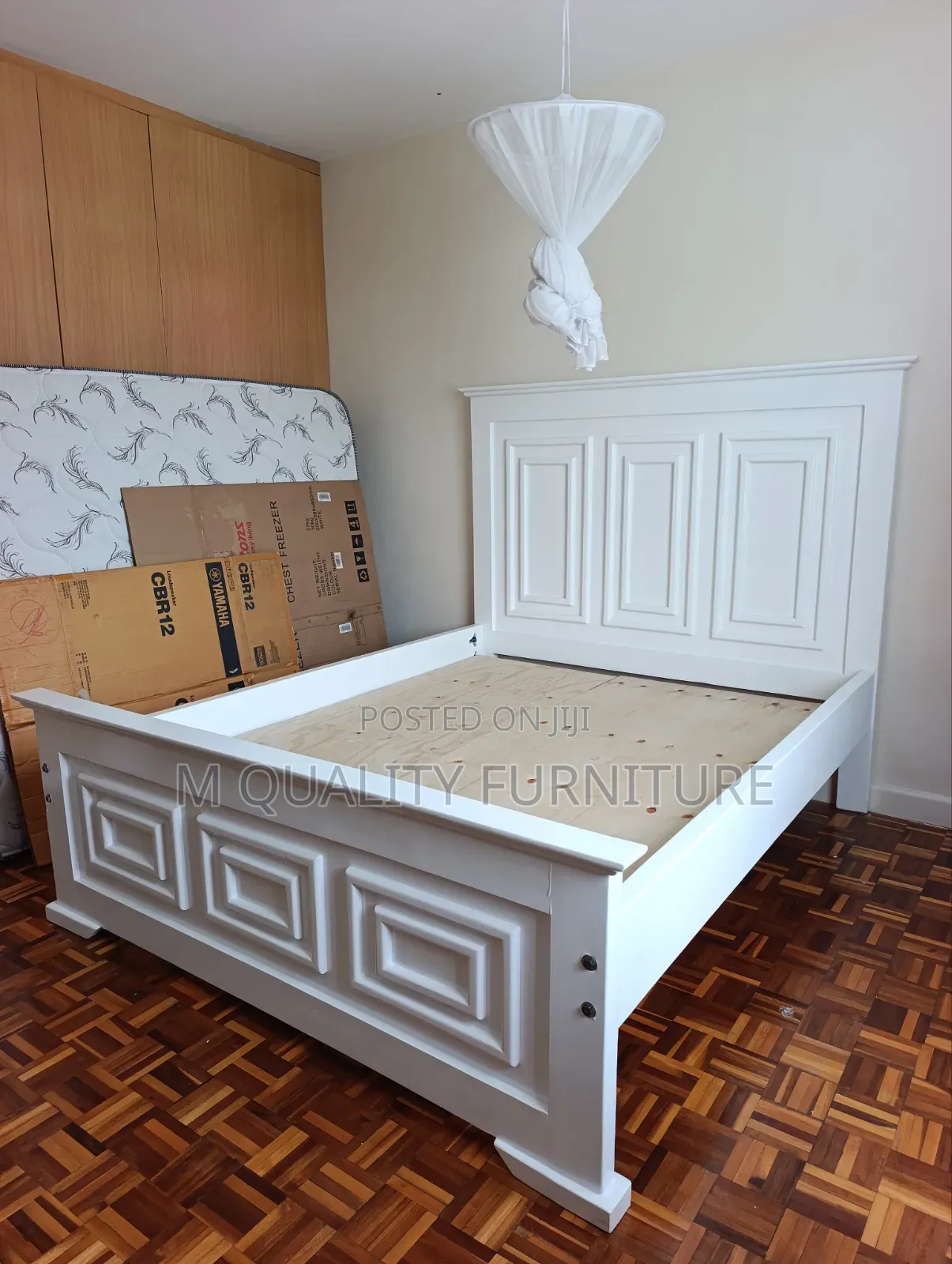 Stylish White Wooden Bed-High Quality Finish