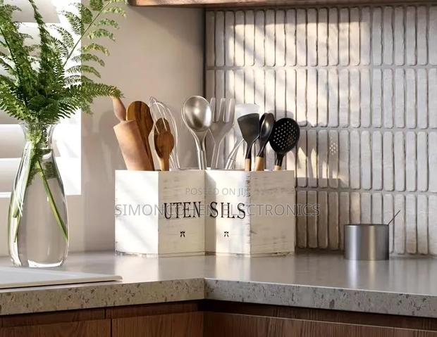 Wooden Kitchen Utensils/Cutlery Holder With a White Rustic Finish