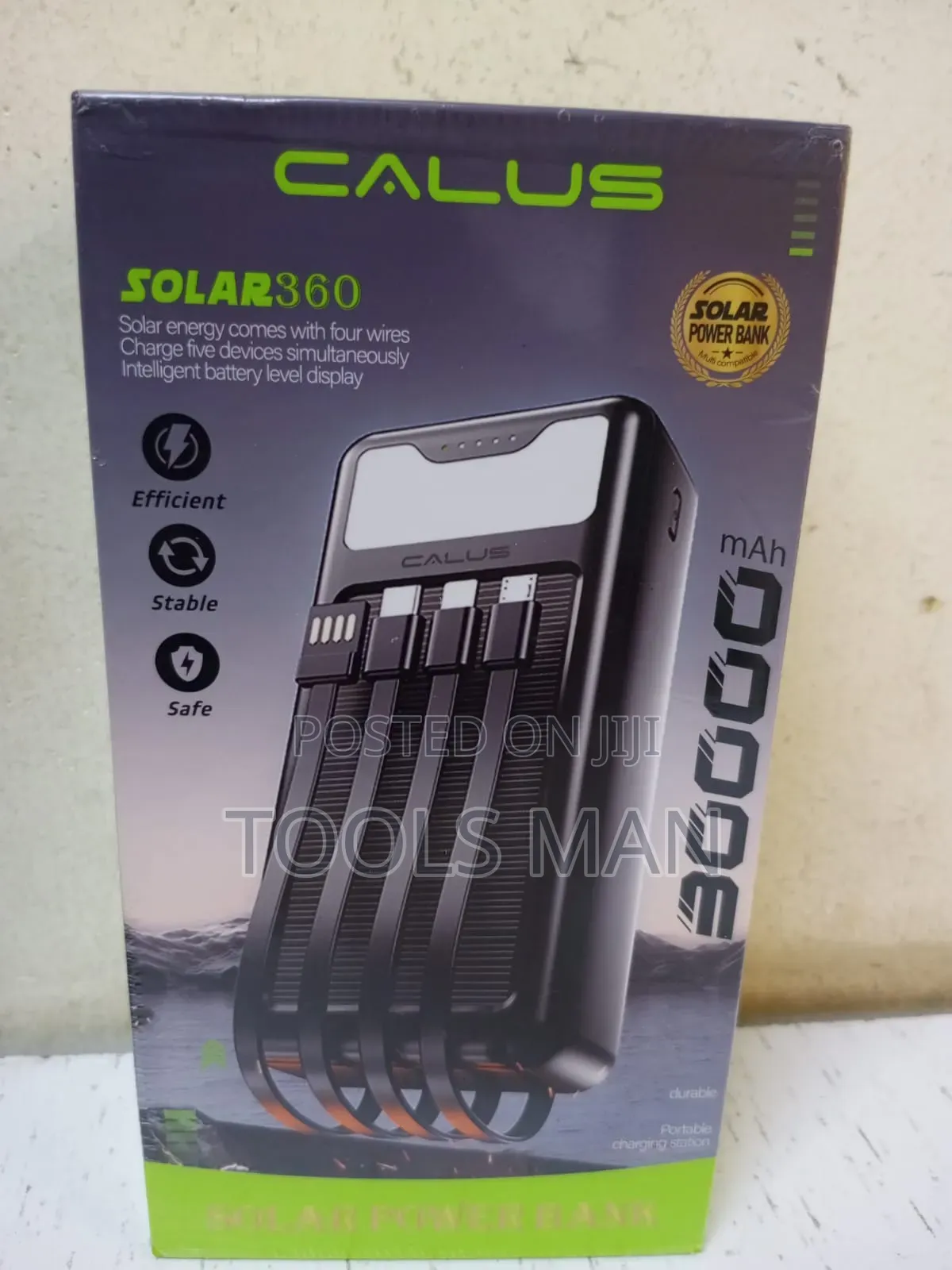 Calus Solar 360 30000mah Power Bank With 4 Built-in Cables.