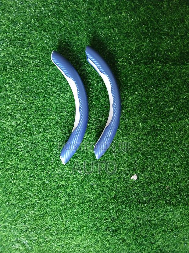 2pcs Blue Carbon Fiber Steering Wheel Cover Non Slip Grip Universal