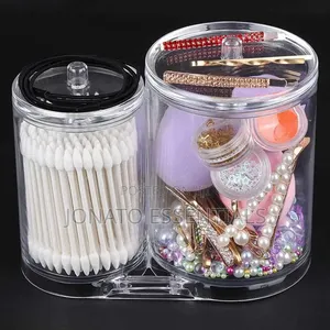2-in-1 Acrylic Makeup Organizer - Cotton Bud Pad Holder