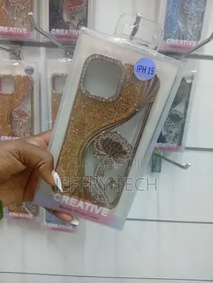 iPhone 15, Featuring Glitter, Crystals, and a Floral Design Case