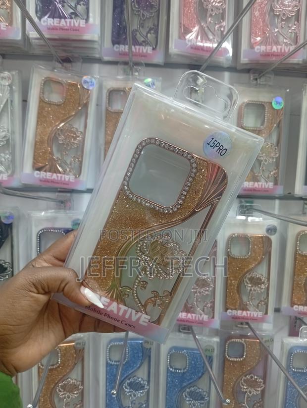 Fine Gold or Rose Gold Glitter Plate Case for iPhone 15 Pro, - thumbnail 2