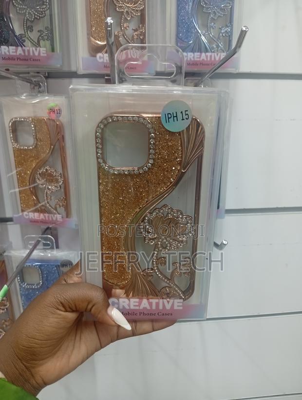 iPhone 15 Gold Glitter Rose Gold-Toned Metallic Wave Case