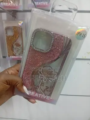 iPhone 15 Pink, Glittery, Rhinestone-Covered Flower Design Phone Case
