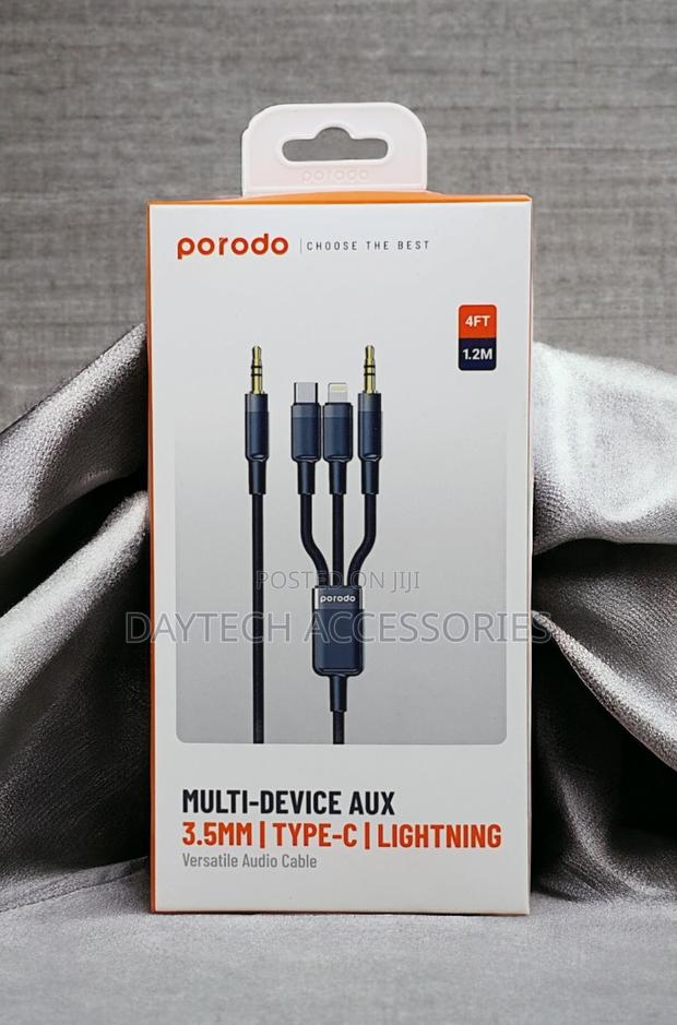 Porodo Multi-Device 3 in 1 Aux 3.5mm Type-C / Lightning Audio Cable