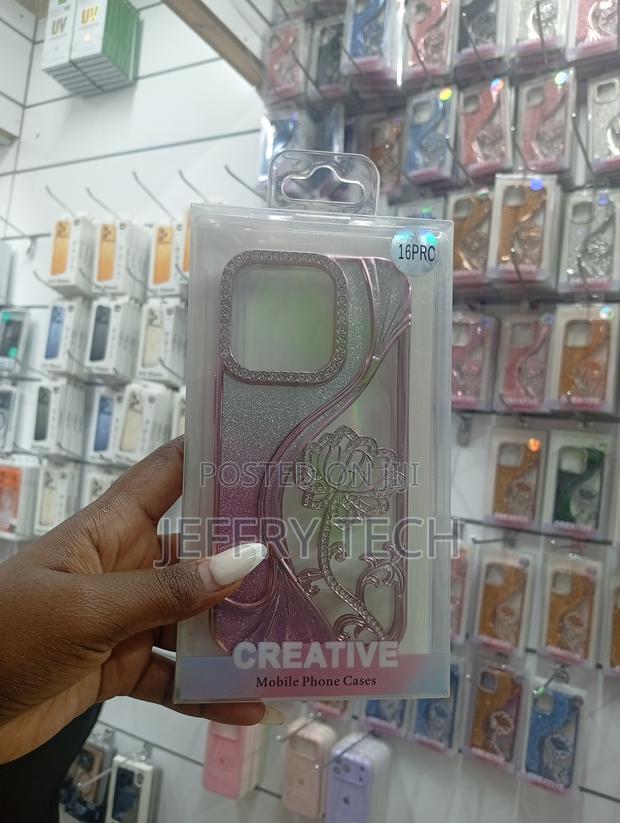 iPhone 16 Sparkling, Purple and Silver Glitter Floral Phone Case